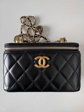 CHANEL Black Quilted Leather Crossbody with Gold-Tone Chain